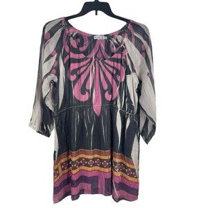 Unity World Wear 3/4 Sleeve Unique Design Gray Pink Empire Waist Sheer Top 2x